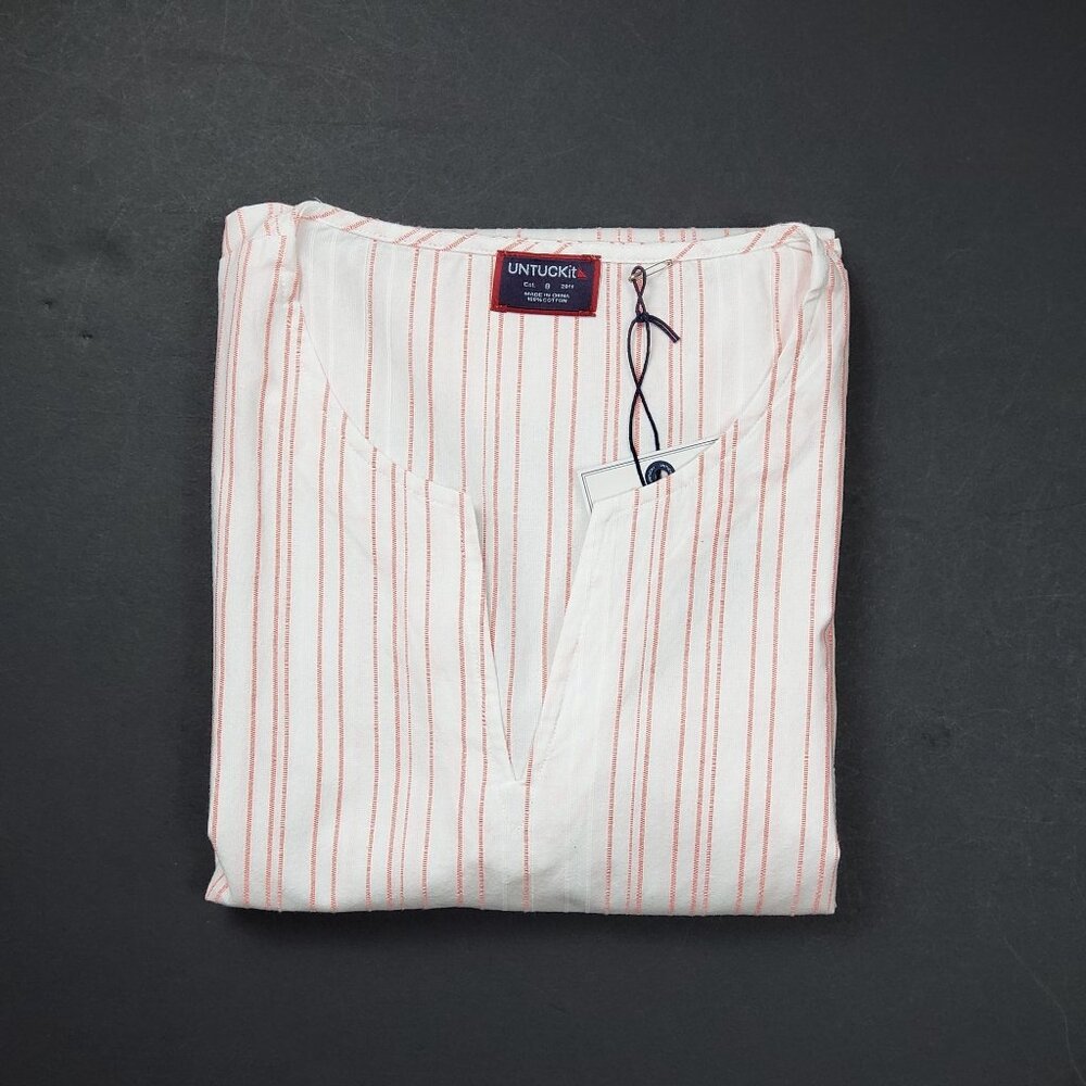 UNTUCKit Women Durfort Popover Tunic 100% Cotton White & Highlighter Pink Stripe - Picture 16 of 16